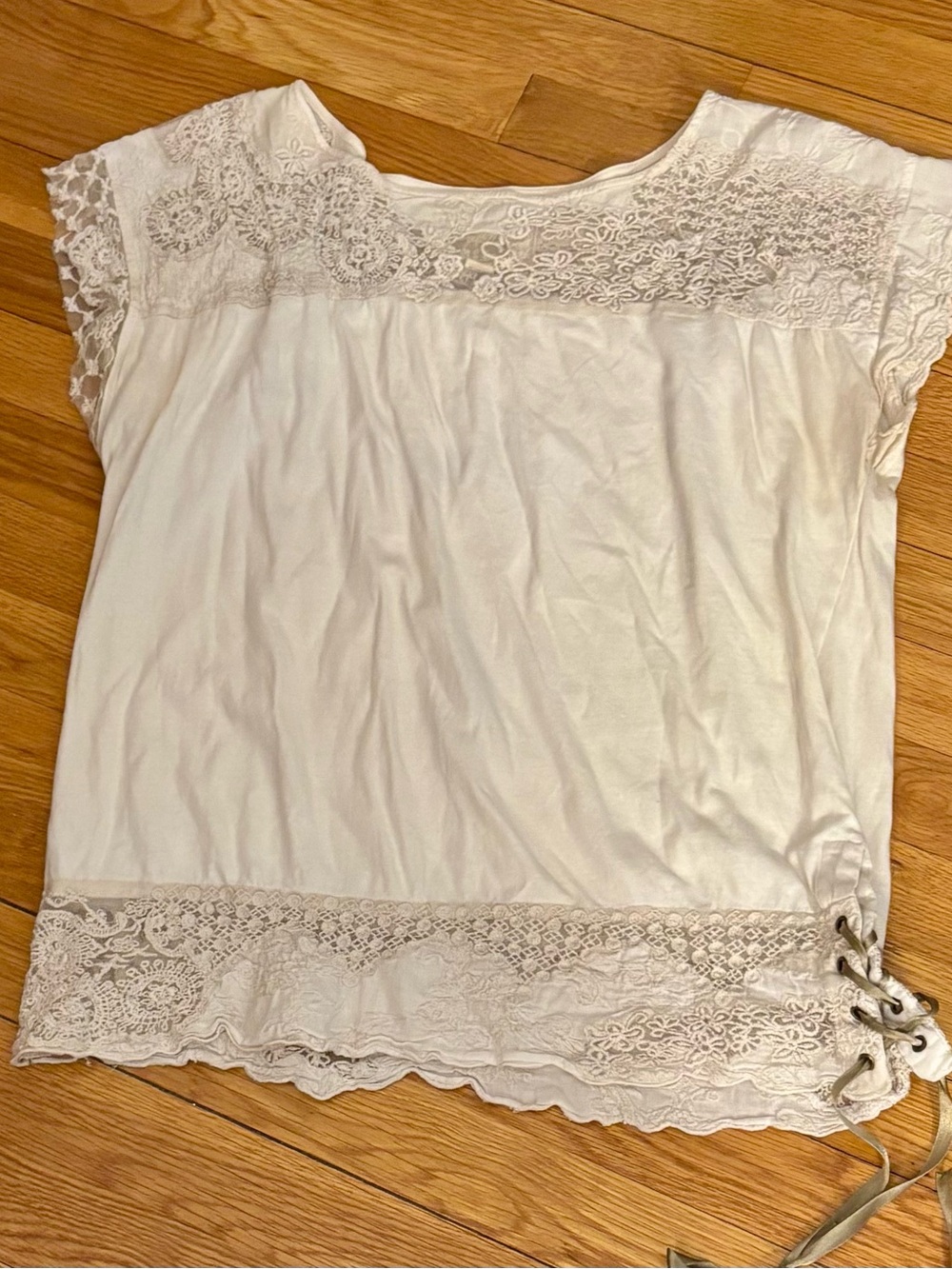 Anthropologie-Deletta, Cream Top with lace trim, size L